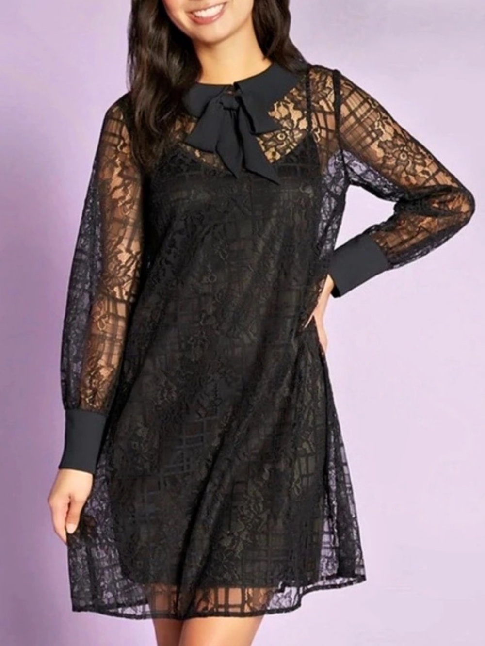 ModCloth Black Lace Bow Mini Dress Size Small Like New